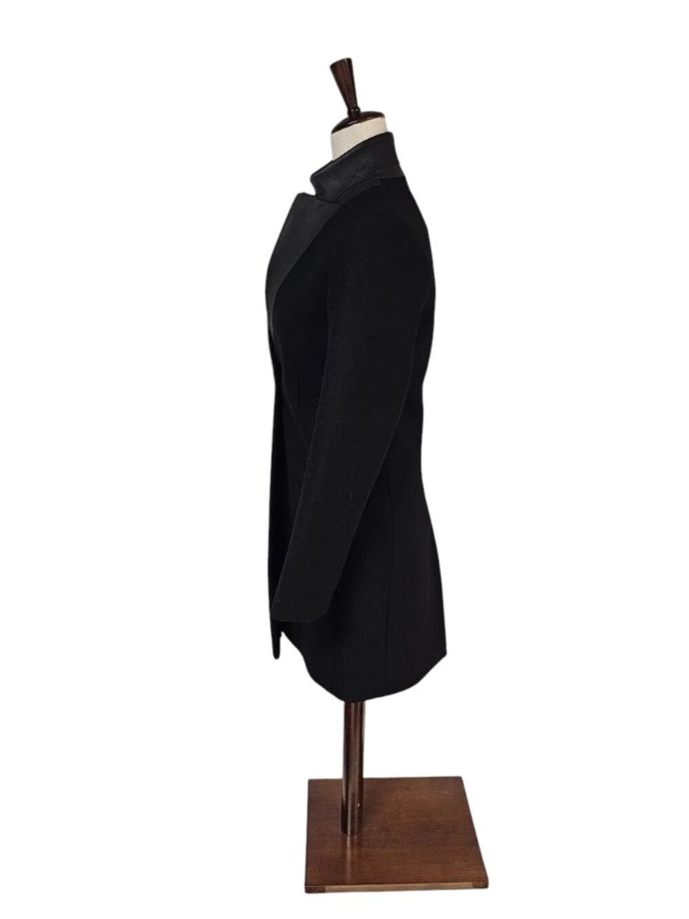 AllSaints Leni Lea Wool Black Leather Trim Collar Peacoat 4 Preowned - Picture 6 of 10